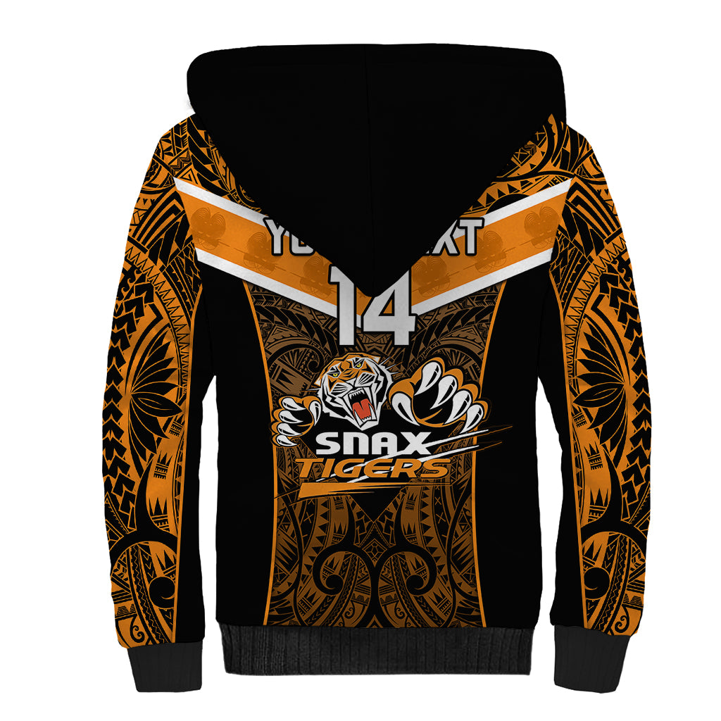 Custom Papua New Guinea Rugby Sherpa Hoodie Lae Snax Tigers PNG Polynesian Pattern - Wonder Print Shop