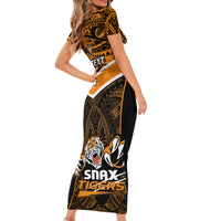 Custom Papua New Guinea Rugby Short Sleeve Bodycon Dress Lae Snax Tigers PNG Polynesian Pattern - Wonder Print Shop