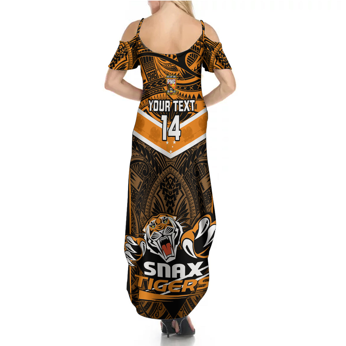 Custom Papua New Guinea Rugby Summer Maxi Dress Lae Snax Tigers PNG Polynesian Pattern - Wonder Print Shop