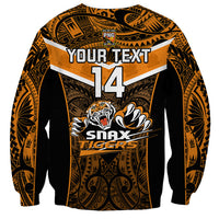 Custom Papua New Guinea Rugby Sweatshirt Lae Snax Tigers PNG Polynesian Pattern - Wonder Print Shop