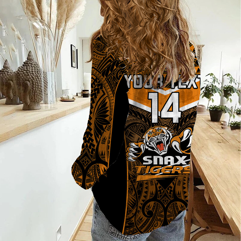 Custom Papua New Guinea Rugby Women Casual Shirt Lae Snax Tigers PNG Polynesian Pattern - Wonder Print Shop