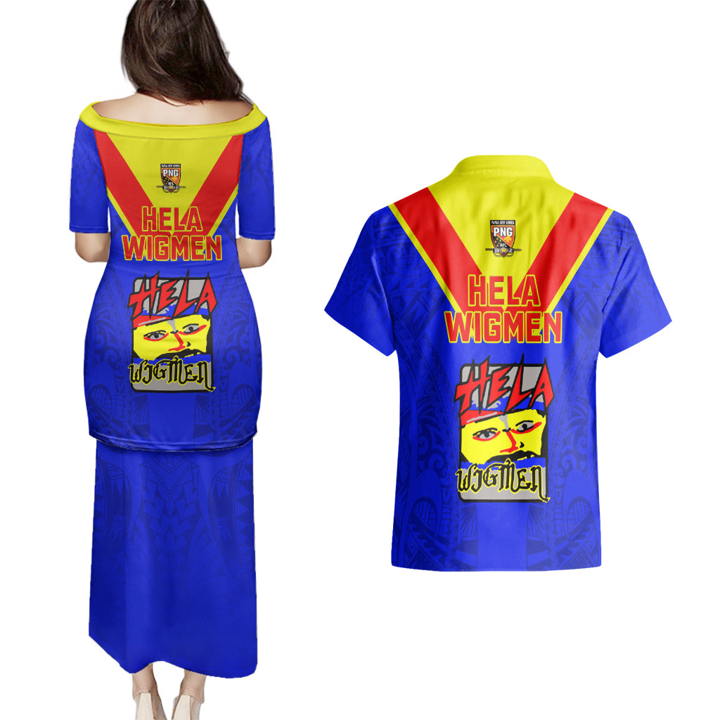 Papua New Guinea Rugby Couples Matching Puletasi Dress and Hawaiian Shirt Hela Wigmen PNG Polynesian Pattern - Wonder Print Shop