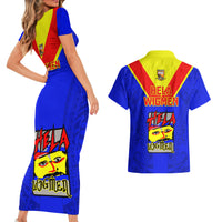 Papua New Guinea Rugby Couples Matching Short Sleeve Bodycon Dress and Hawaiian Shirt Hela Wigmen PNG Polynesian Pattern - Wonder Print Shop