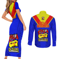Papua New Guinea Rugby Couples Matching Short Sleeve Bodycon Dress and Long Sleeve Button Shirts Hela Wigmen PNG Polynesian Pattern - Wonder Print Shop