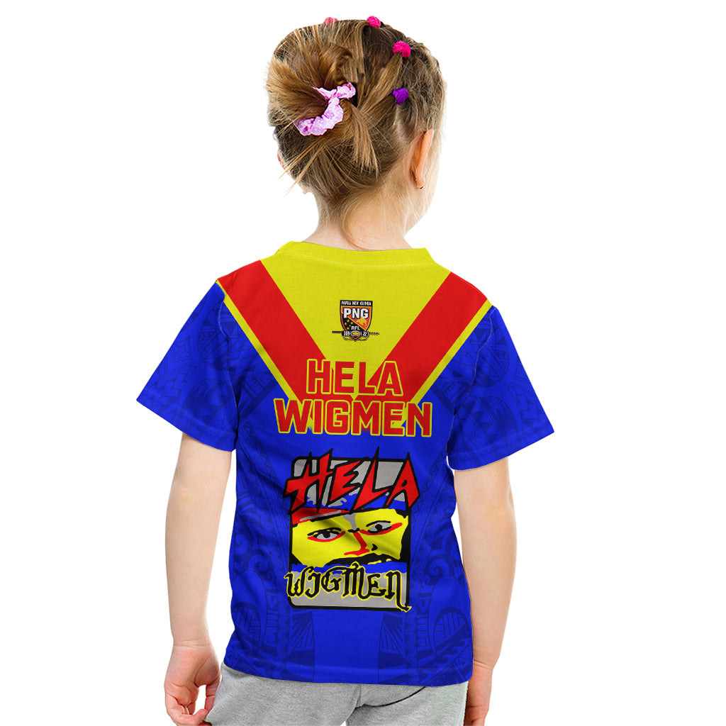 Papua New Guinea Rugby Kid T Shirt Hela Wigmen PNG Polynesian Pattern - Wonder Print Shop