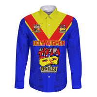 Papua New Guinea Rugby Long Sleeve Button Shirt Hela Wigmen PNG Polynesian Pattern - Wonder Print Shop