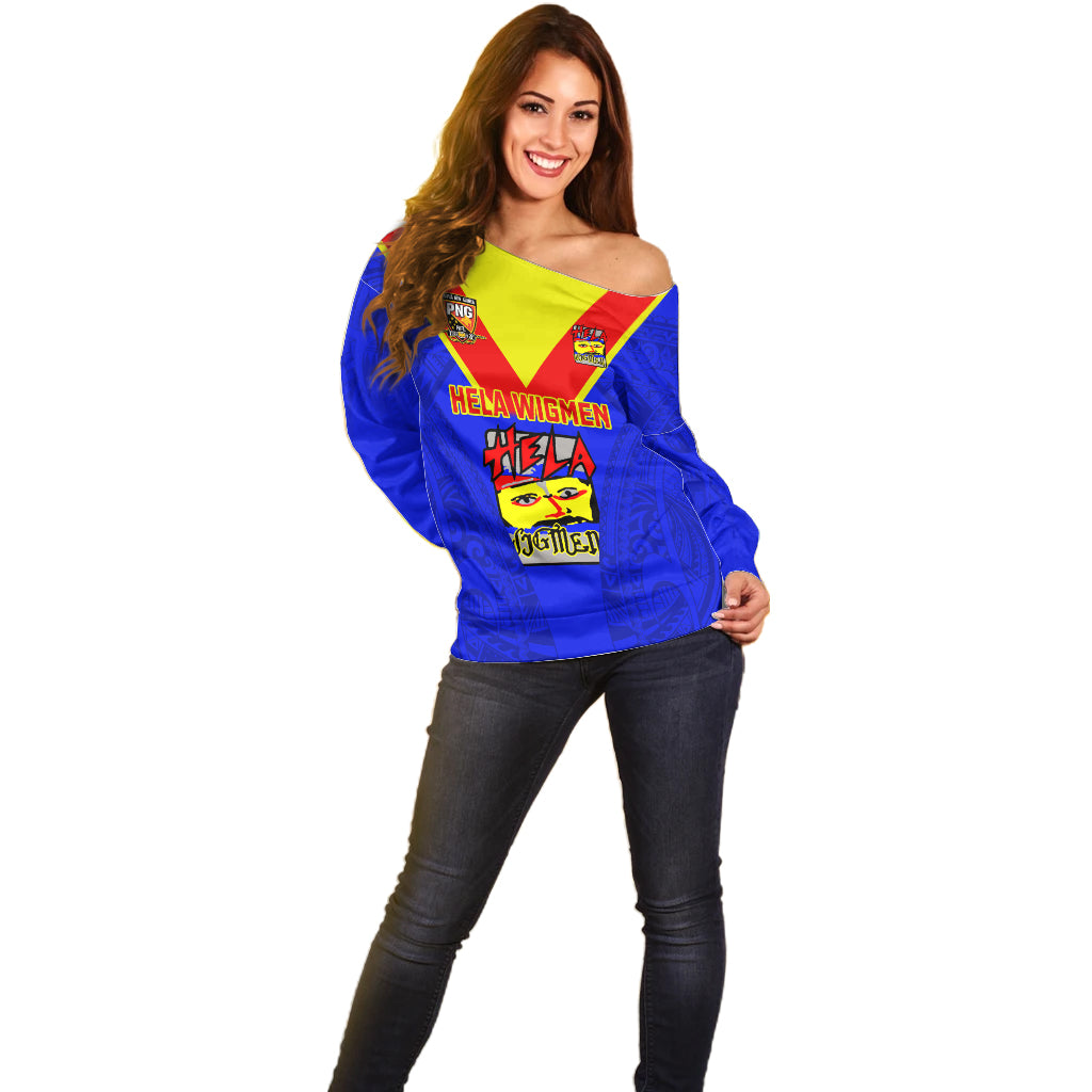 Papua New Guinea Rugby Off Shoulder Sweater Hela Wigmen PNG Polynesian Pattern - Wonder Print Shop