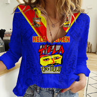 Papua New Guinea Rugby Women Casual Shirt Hela Wigmen PNG Polynesian Pattern - Wonder Print Shop