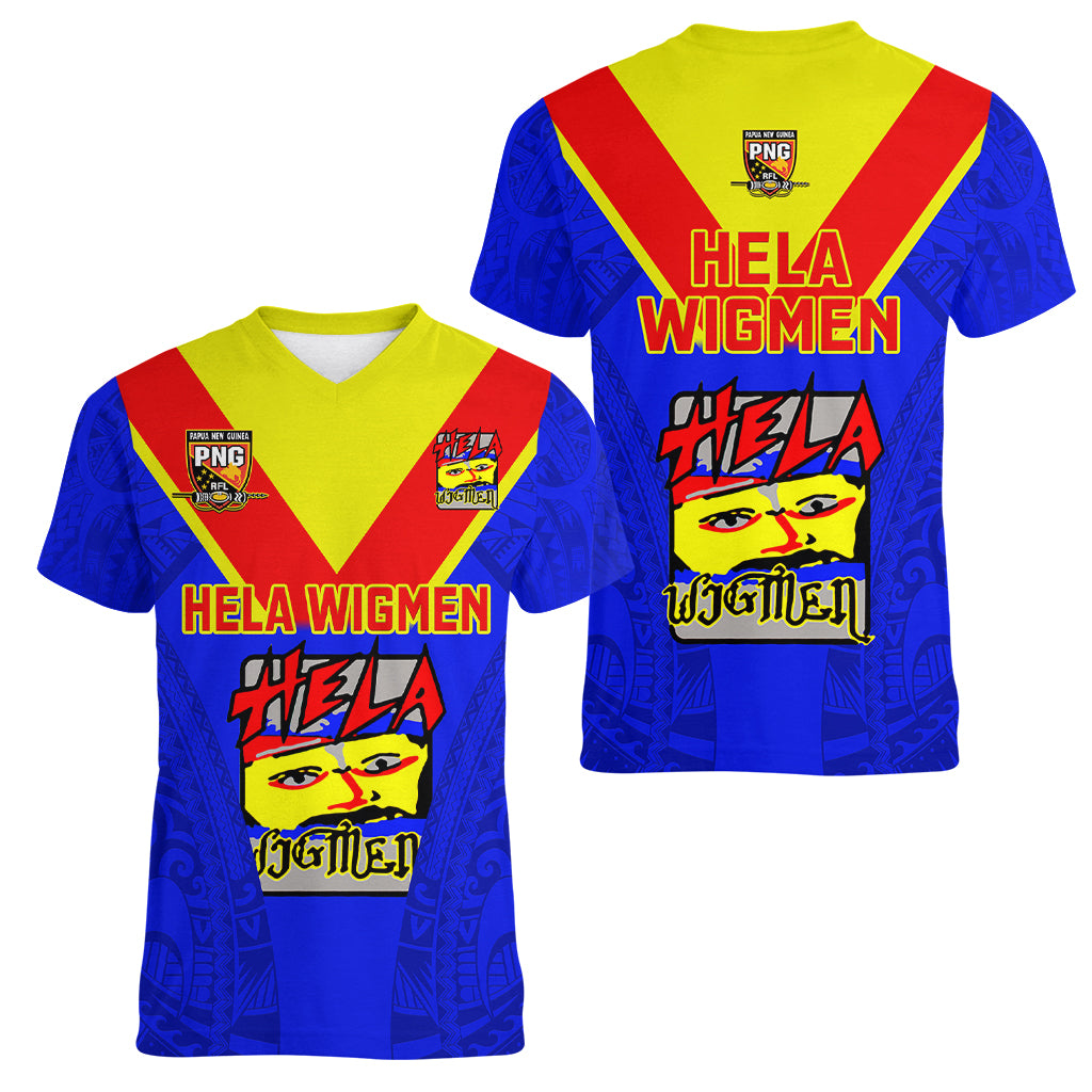 Papua New Guinea Rugby Women V Neck T Shirt Hela Wigmen PNG Polynesian Pattern - Wonder Print Shop