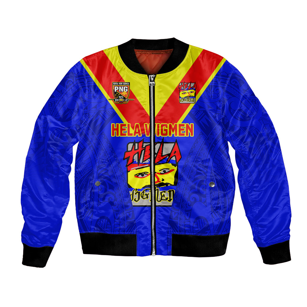Custom Papua New Guinea Rugby Bomber Jacket Hela Wigmen PNG Polynesian Pattern - Wonder Print Shop