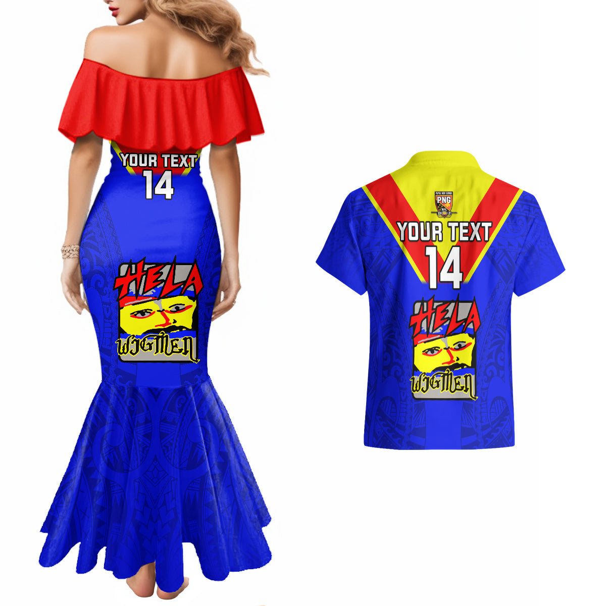 Custom Papua New Guinea Rugby Couples Matching Mermaid Dress And Hawaiian Shirt Hela Wigmen PNG Polynesian Pattern - Wonder Print Shop