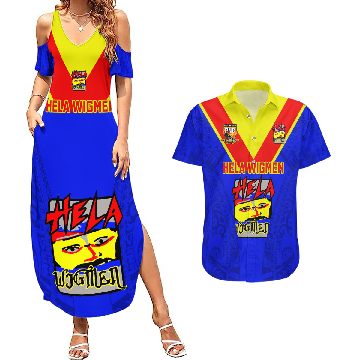 Custom Papua New Guinea Rugby Couples Matching Summer Maxi Dress and Hawaiian Shirt Hela Wigmen PNG Polynesian Pattern - Wonder Print Shop