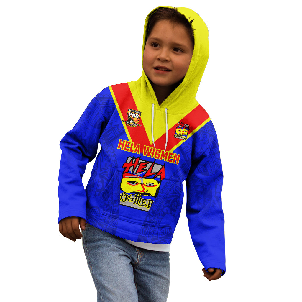 Custom Papua New Guinea Rugby Kid Hoodie Hela Wigmen PNG Polynesian Pattern - Wonder Print Shop