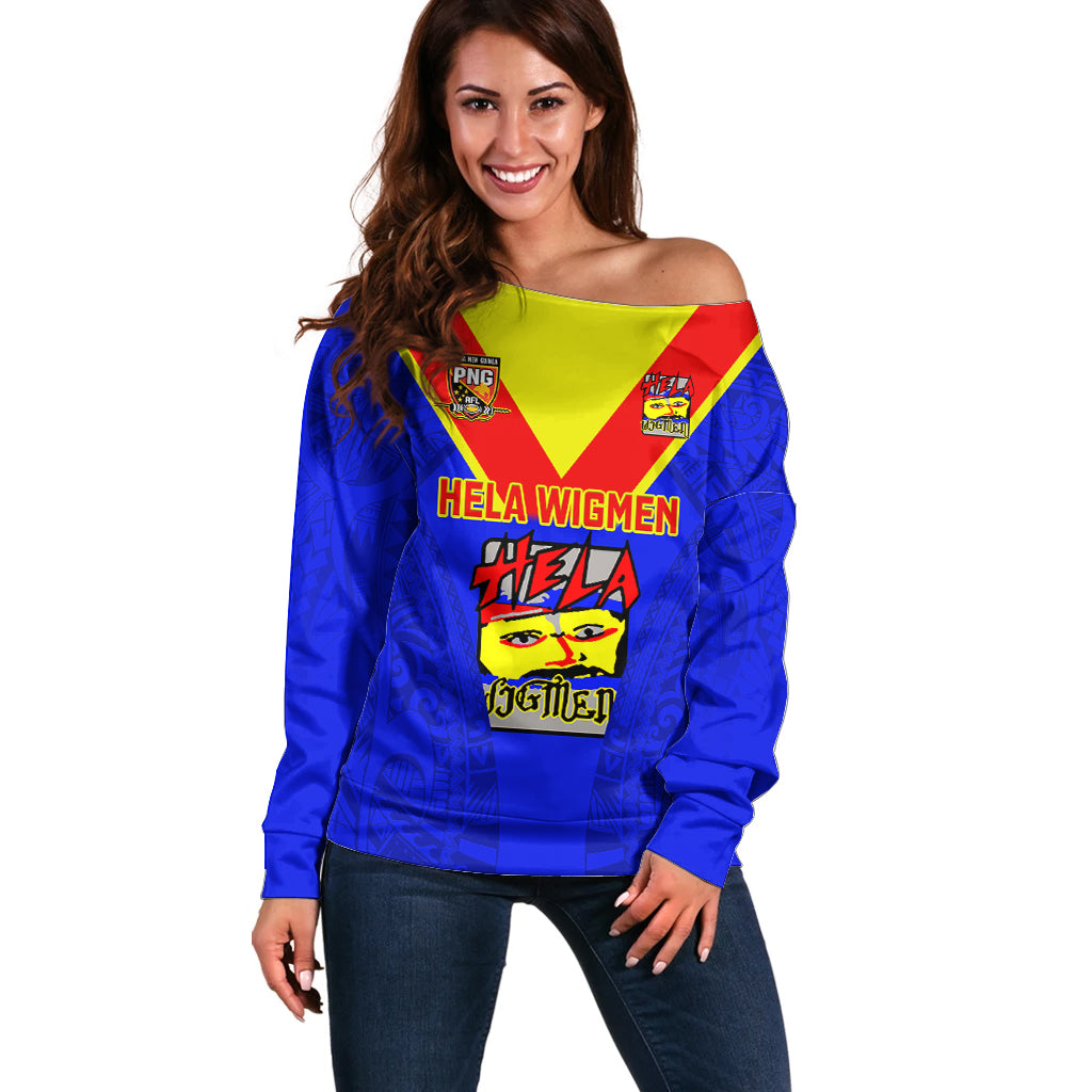 Custom Papua New Guinea Rugby Off Shoulder Sweater Hela Wigmen PNG Polynesian Pattern - Wonder Print Shop