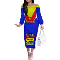 Custom Papua New Guinea Rugby Off The Shoulder Long Sleeve Dress Hela Wigmen PNG Polynesian Pattern - Wonder Print Shop