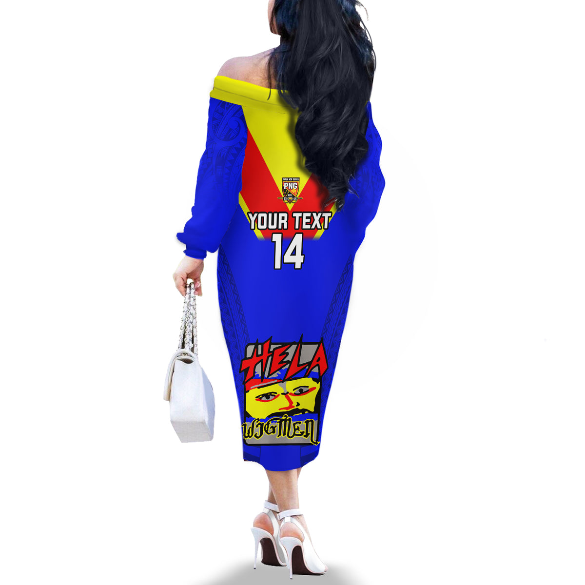 Custom Papua New Guinea Rugby Off The Shoulder Long Sleeve Dress Hela Wigmen PNG Polynesian Pattern - Wonder Print Shop