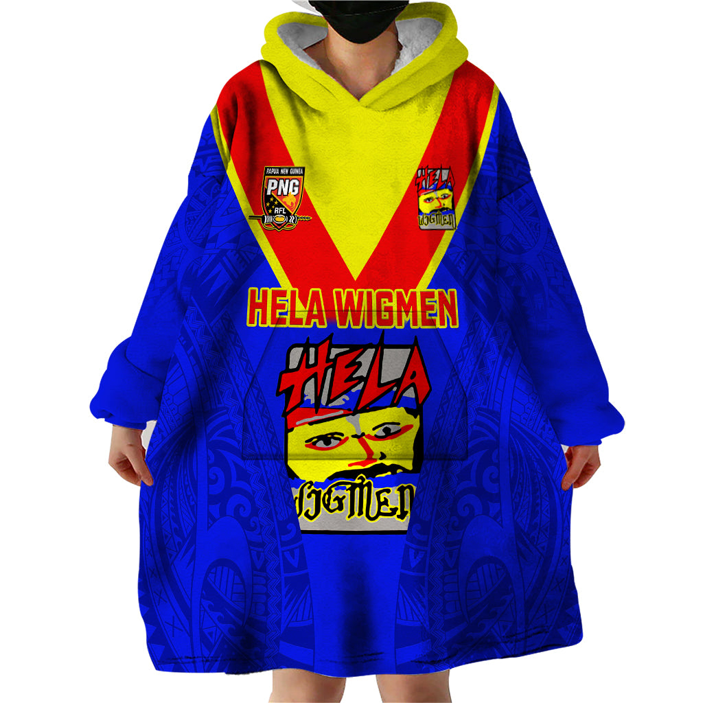 Custom Papua New Guinea Rugby Wearable Blanket Hoodie Hela Wigmen PNG Polynesian Pattern - Wonder Print Shop