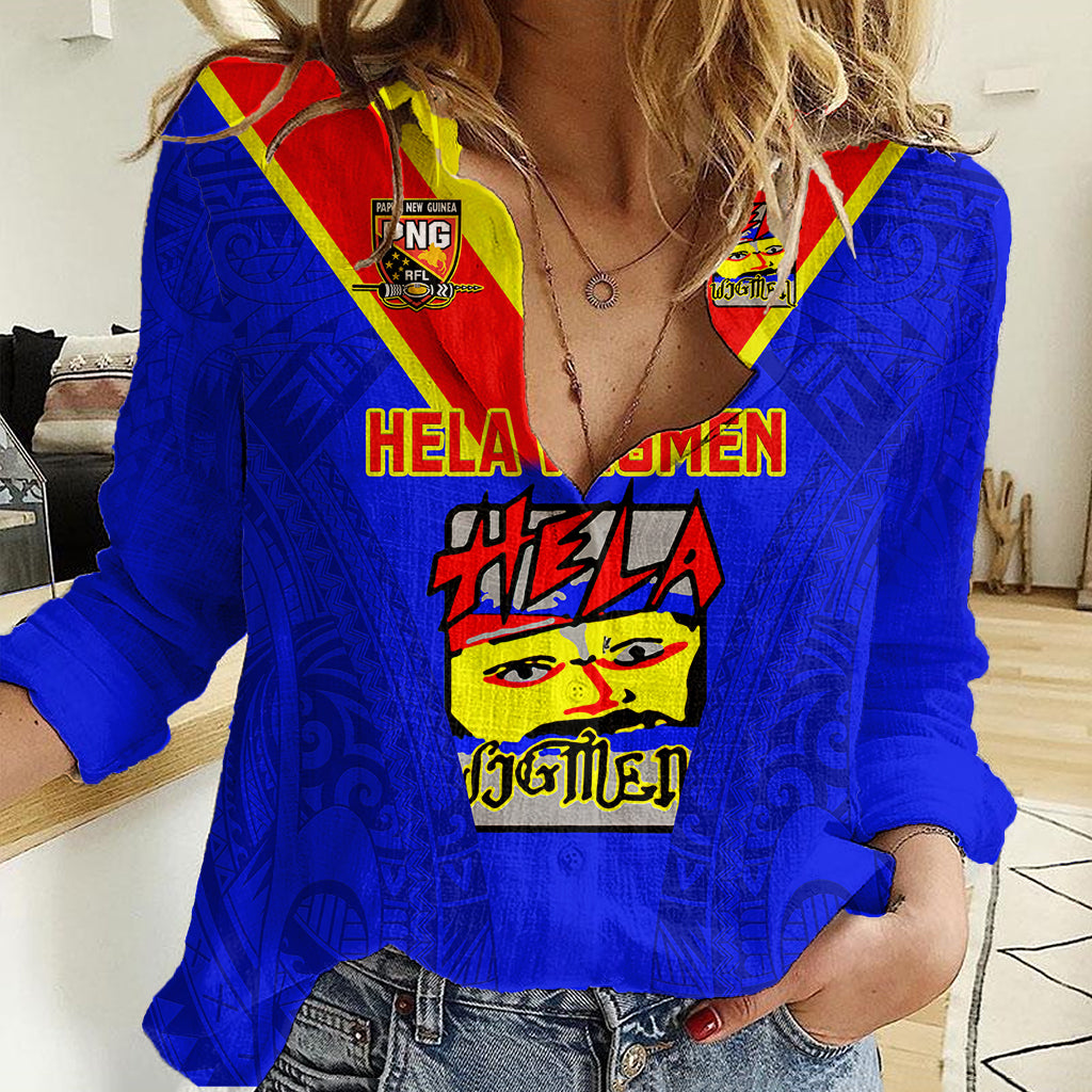Custom Papua New Guinea Rugby Women Casual Shirt Hela Wigmen PNG Polynesian Pattern - Wonder Print Shop