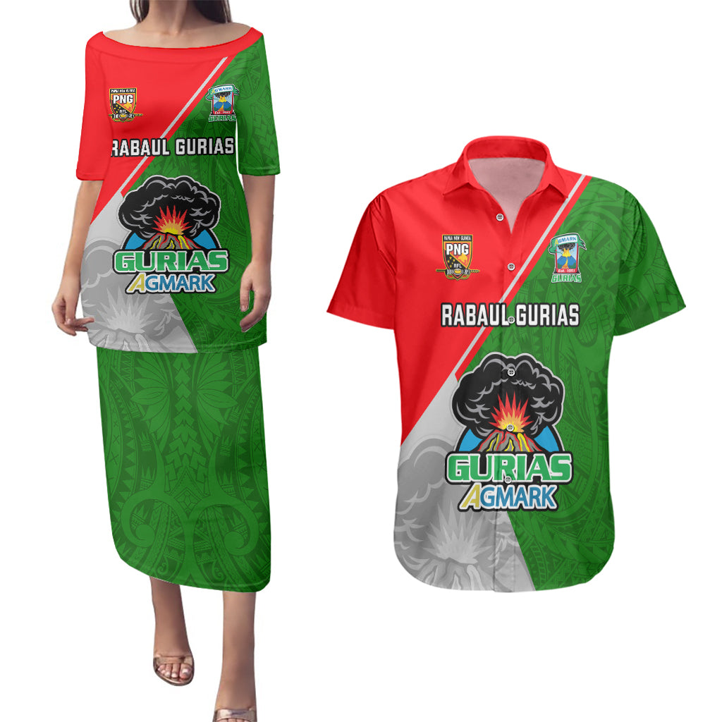 Papua New Guinea Rugby Couples Matching Puletasi Dress and Hawaiian Shirt Rabaul Gurias PNG Polynesian Pattern - Wonder Print Shop