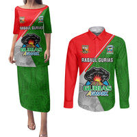 Papua New Guinea Rugby Couples Matching Puletasi Dress and Long Sleeve Button Shirts Rabaul Gurias PNG Polynesian Pattern - Wonder Print Shop