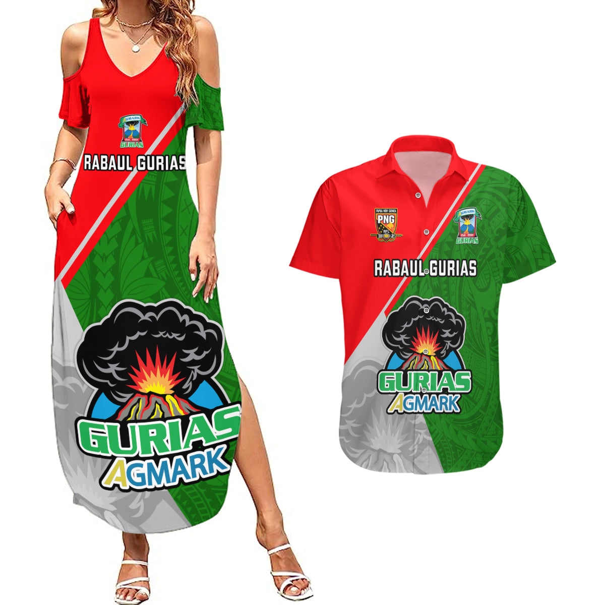 Papua New Guinea Rugby Couples Matching Summer Maxi Dress and Hawaiian Shirt Rabaul Gurias PNG Polynesian Pattern - Wonder Print Shop