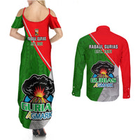 Papua New Guinea Rugby Couples Matching Summer Maxi Dress and Long Sleeve Button Shirts Rabaul Gurias PNG Polynesian Pattern - Wonder Print Shop