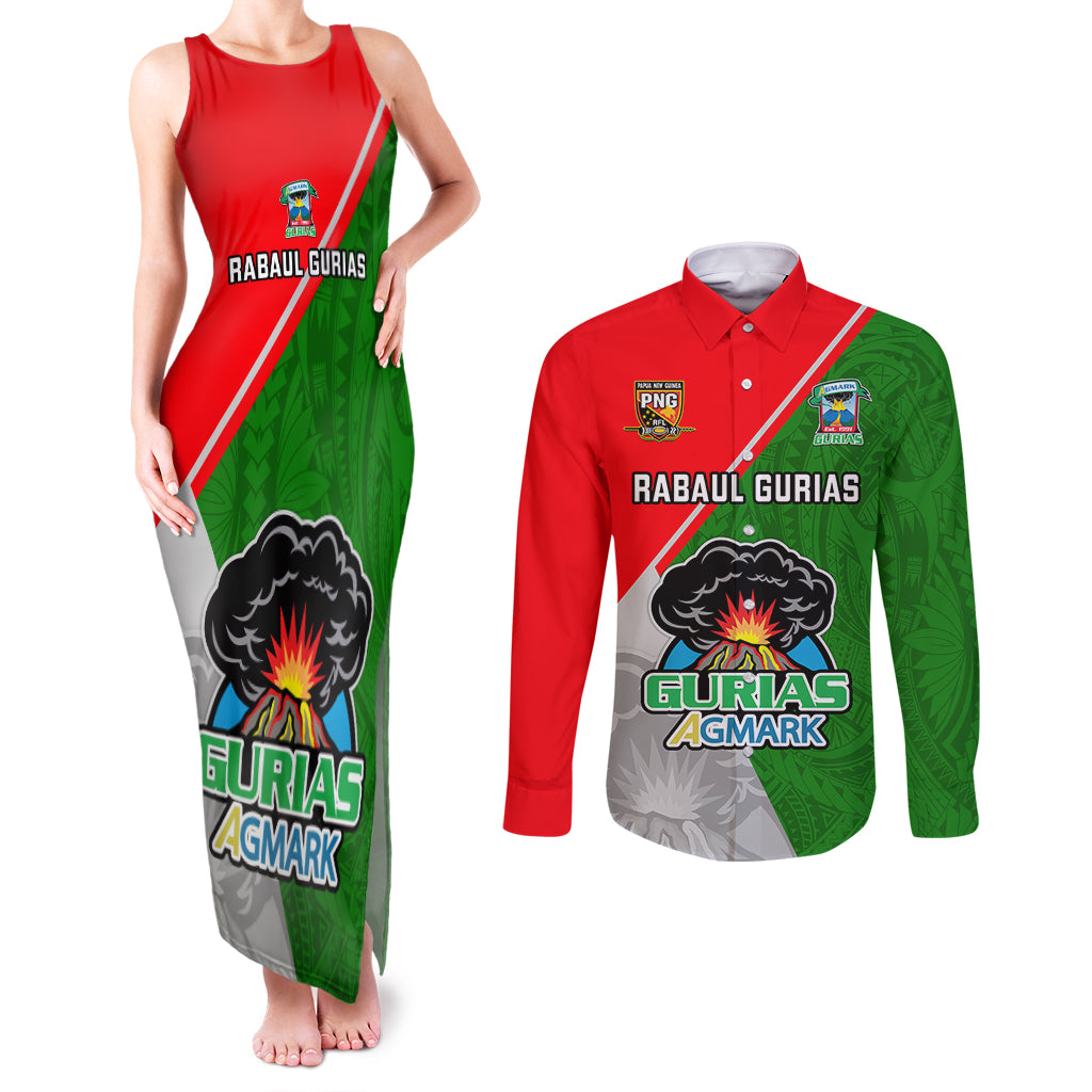 Papua New Guinea Rugby Couples Matching Tank Maxi Dress and Long Sleeve Button Shirts Rabaul Gurias PNG Polynesian Pattern - Wonder Print Shop