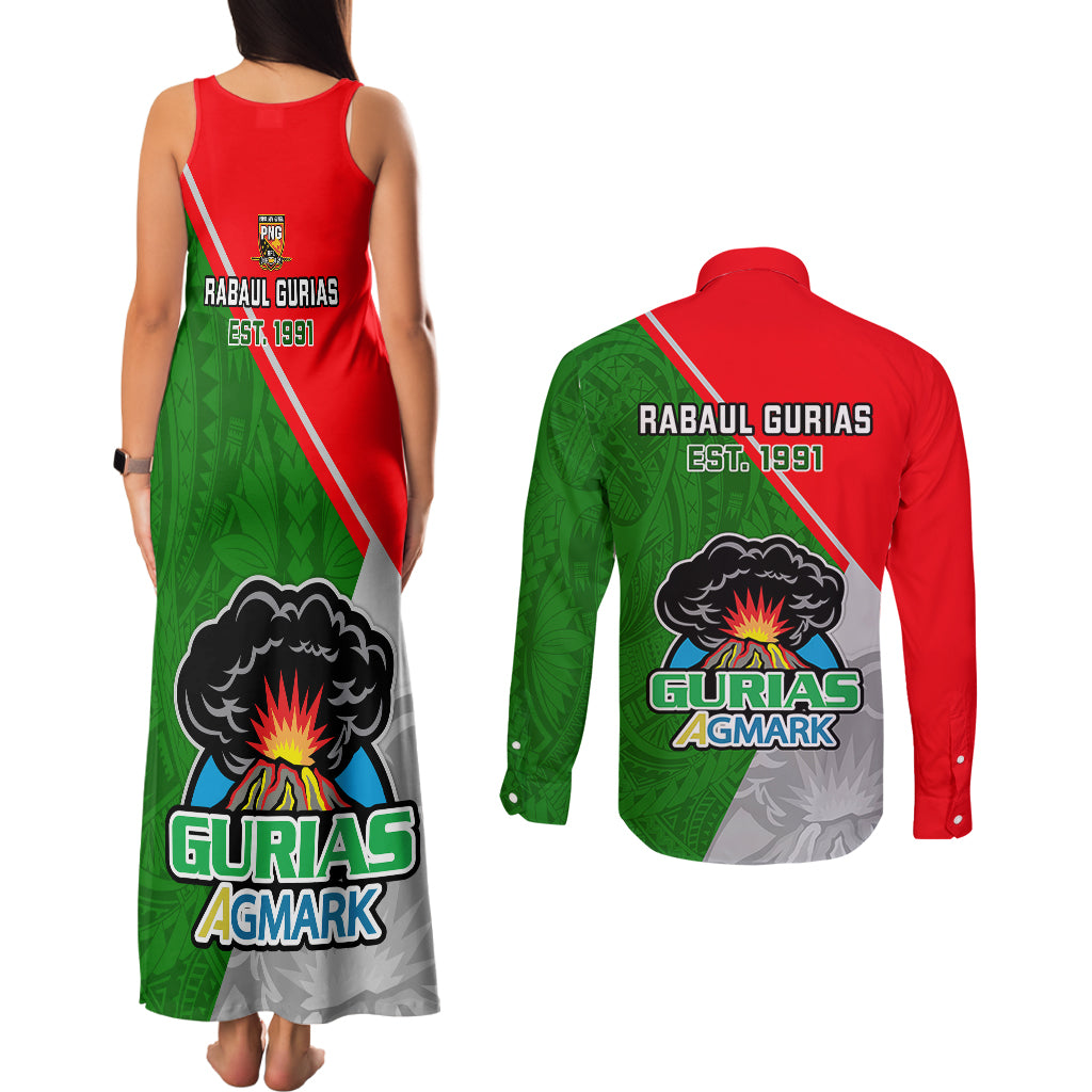 Papua New Guinea Rugby Couples Matching Tank Maxi Dress and Long Sleeve Button Shirts Rabaul Gurias PNG Polynesian Pattern - Wonder Print Shop