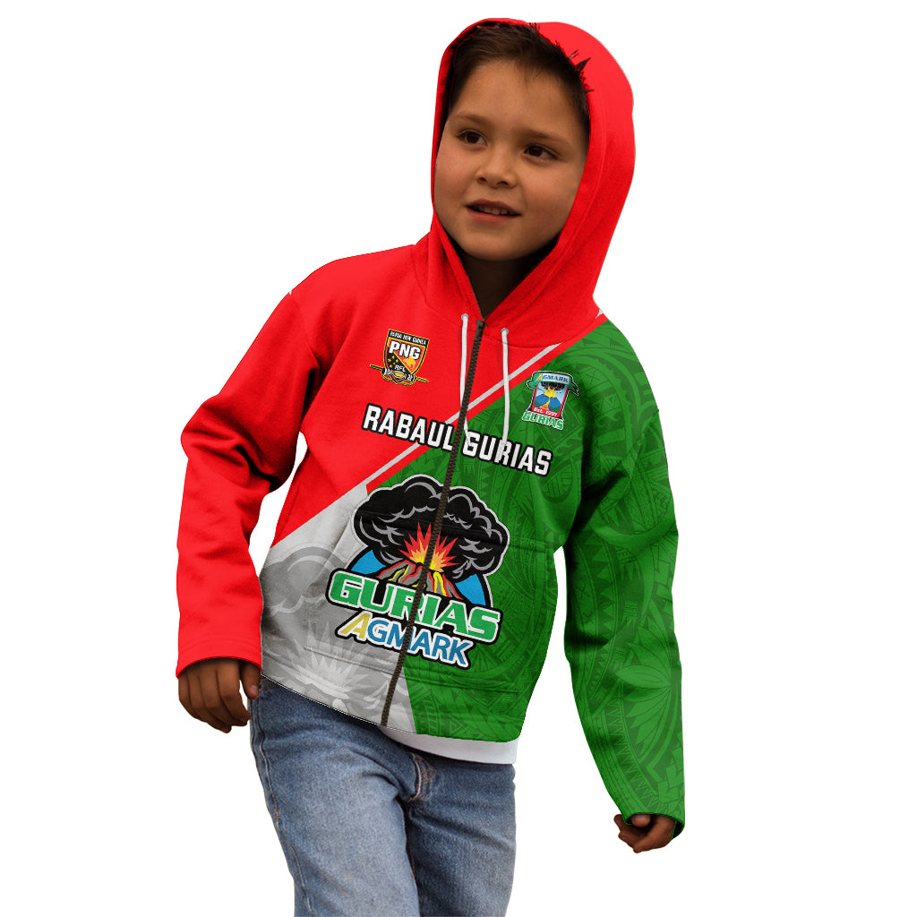 Papua New Guinea Rugby Kid Hoodie Rabaul Gurias PNG Polynesian Pattern - Wonder Print Shop