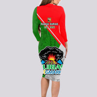 Papua New Guinea Rugby Long Sleeve Bodycon Dress Rabaul Gurias PNG Polynesian Pattern - Wonder Print Shop