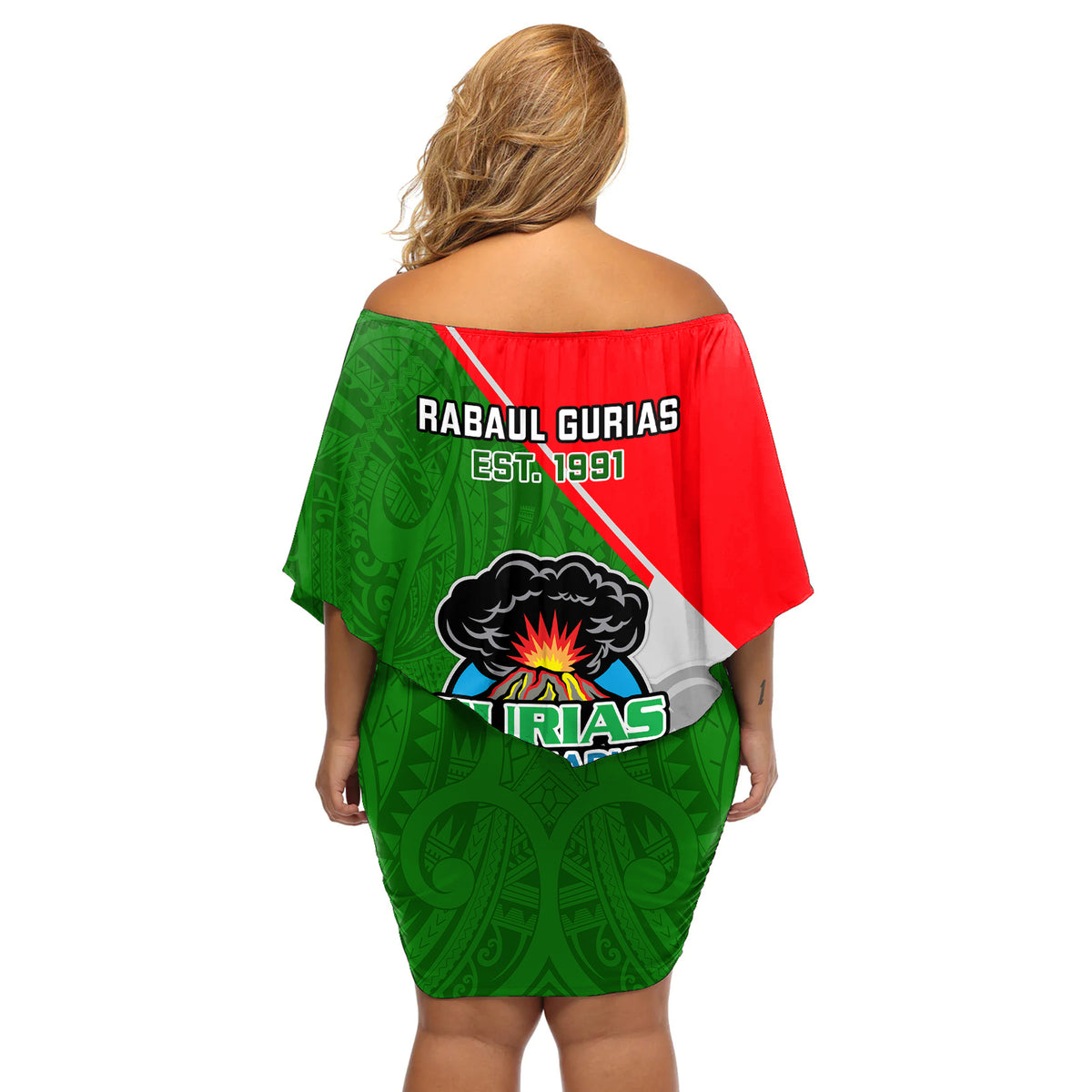 Papua New Guinea Rugby Off Shoulder Short Dress Rabaul Gurias PNG Polynesian Pattern - Wonder Print Shop