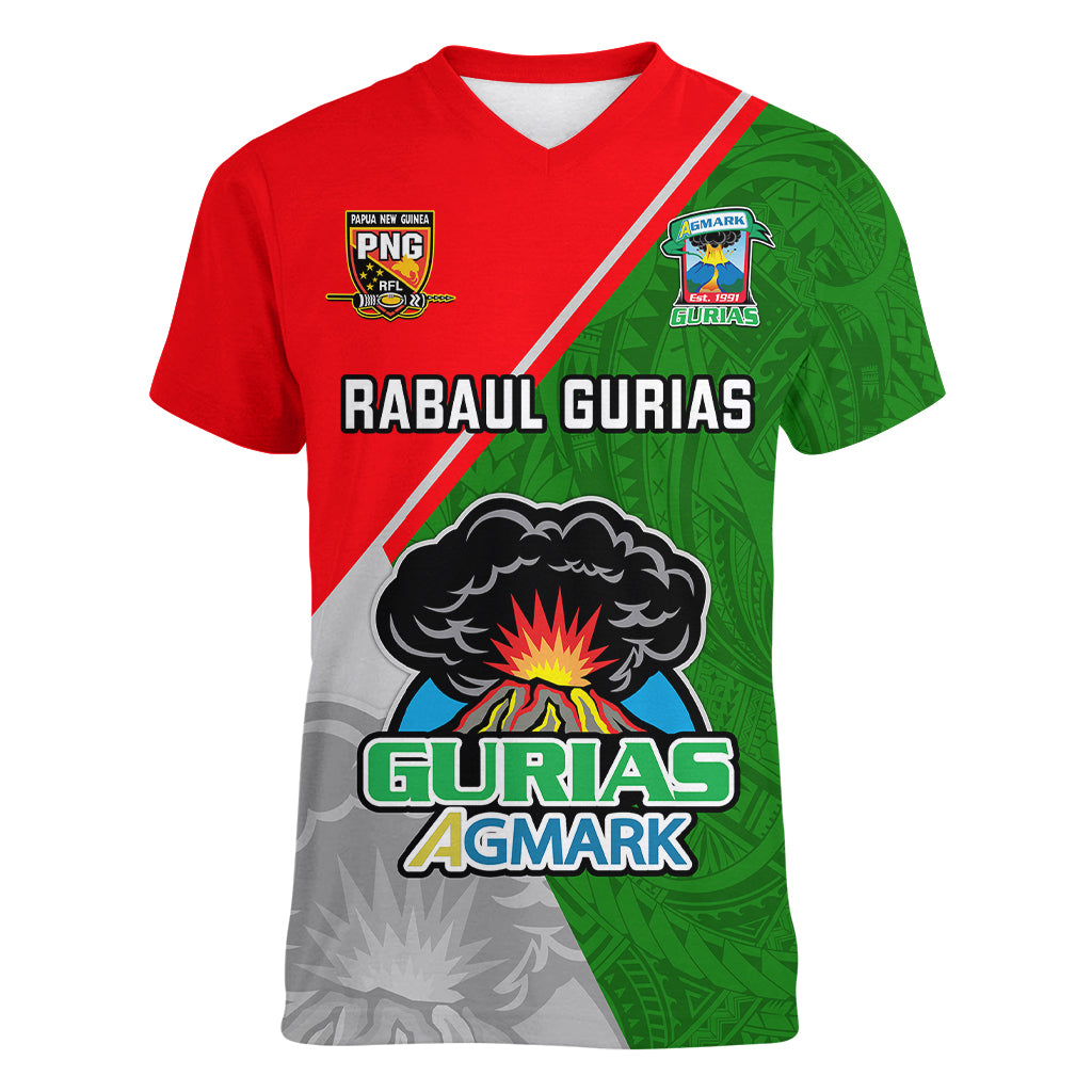 Papua New Guinea Rugby Women V Neck T Shirt Rabaul Gurias PNG Polynesian Pattern - Wonder Print Shop