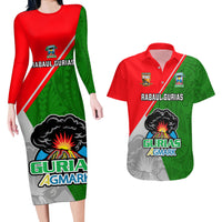 Custom Papua New Guinea Rugby Couples Matching Long Sleeve Bodycon Dress and Hawaiian Shirt Rabaul Gurias PNG Polynesian Pattern - Wonder Print Shop