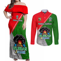 Custom Papua New Guinea Rugby Couples Matching Off Shoulder Maxi Dress and Long Sleeve Button Shirts Rabaul Gurias PNG Polynesian Pattern - Wonder Print Shop