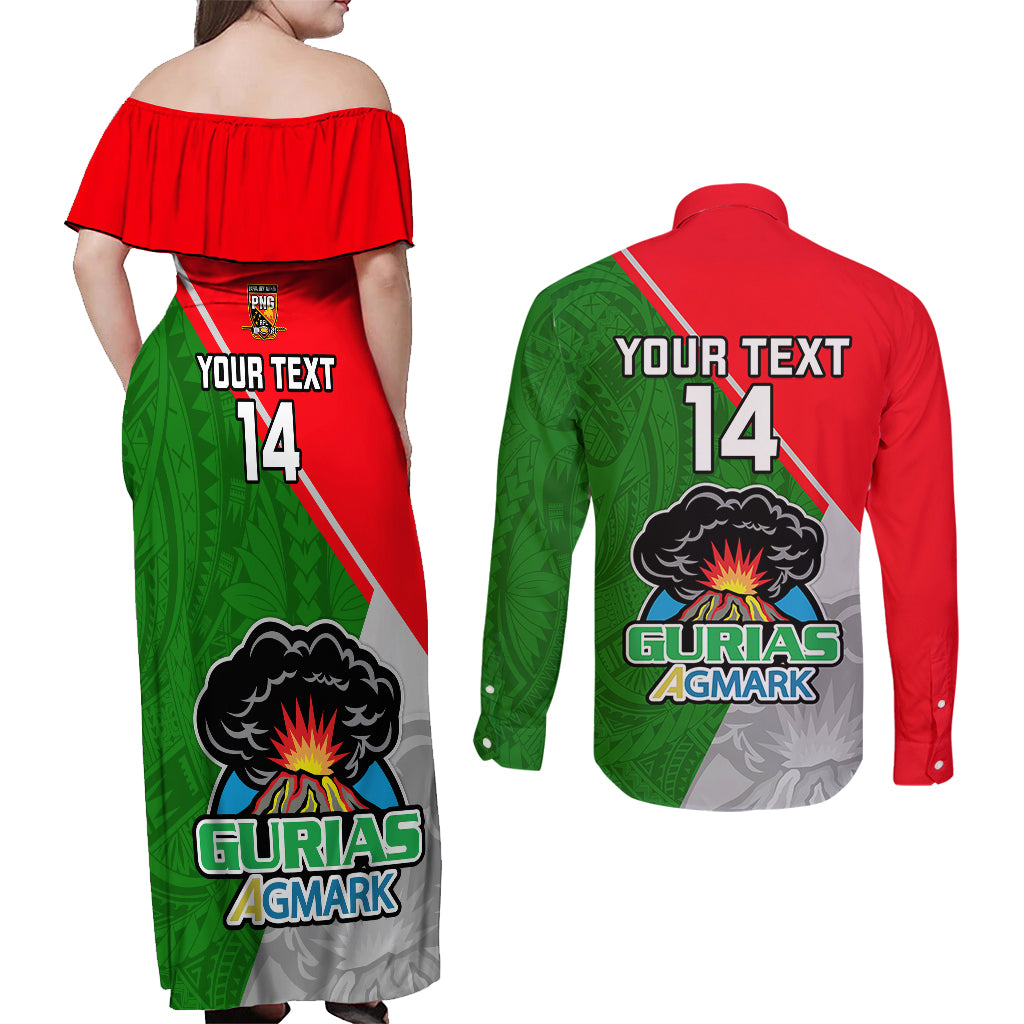 Custom Papua New Guinea Rugby Couples Matching Off Shoulder Maxi Dress and Long Sleeve Button Shirts Rabaul Gurias PNG Polynesian Pattern - Wonder Print Shop