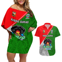 Custom Papua New Guinea Rugby Couples Matching Off Shoulder Short Dress and Hawaiian Shirt Rabaul Gurias PNG Polynesian Pattern - Wonder Print Shop