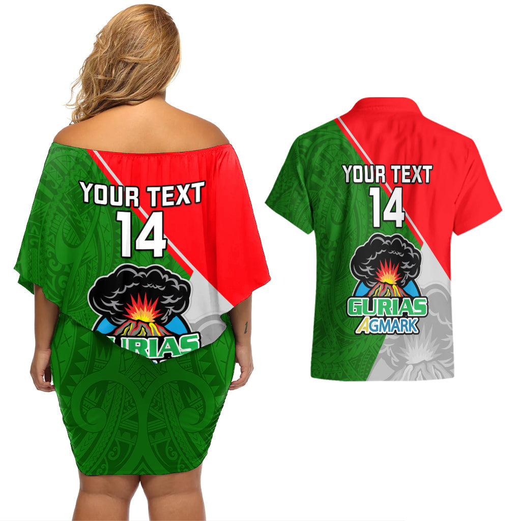 Custom Papua New Guinea Rugby Couples Matching Off Shoulder Short Dress and Hawaiian Shirt Rabaul Gurias PNG Polynesian Pattern - Wonder Print Shop