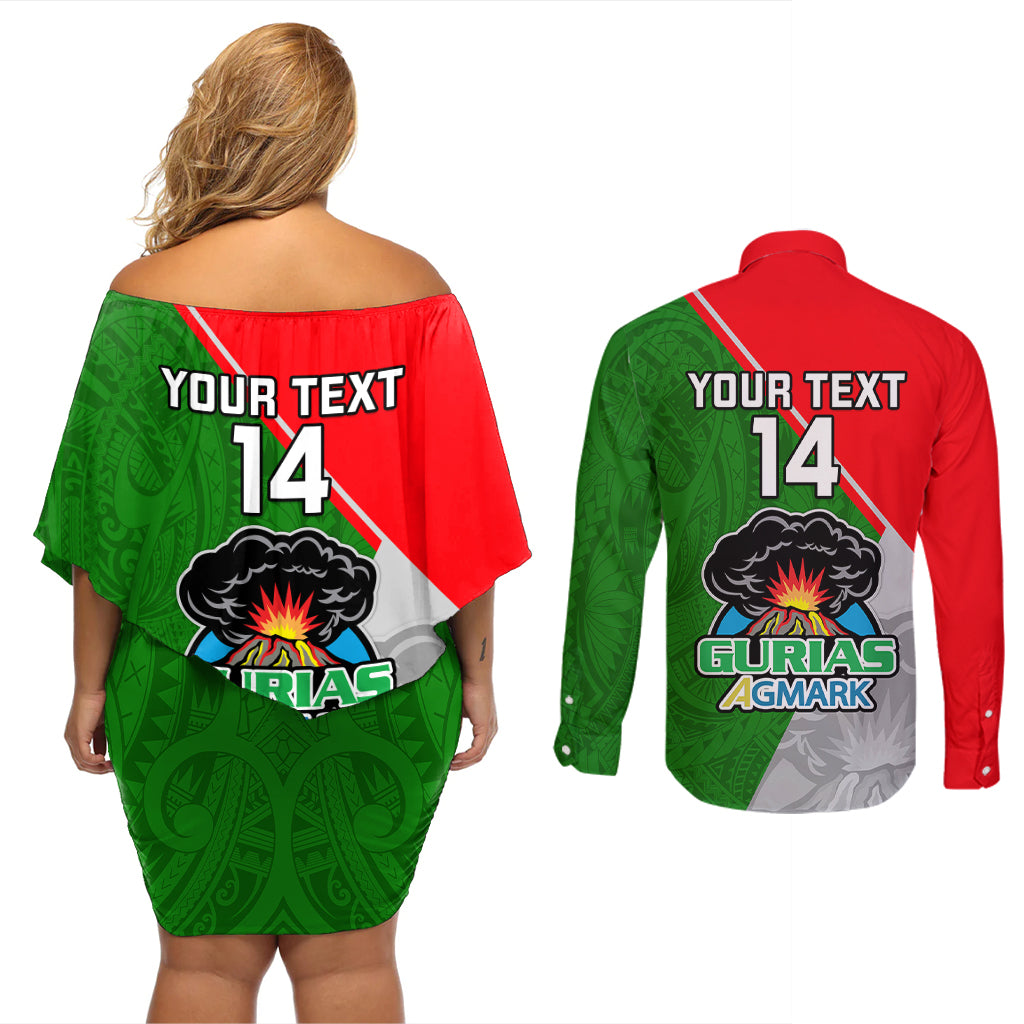 Custom Papua New Guinea Rugby Couples Matching Off Shoulder Short Dress and Long Sleeve Button Shirts Rabaul Gurias PNG Polynesian Pattern - Wonder Print Shop