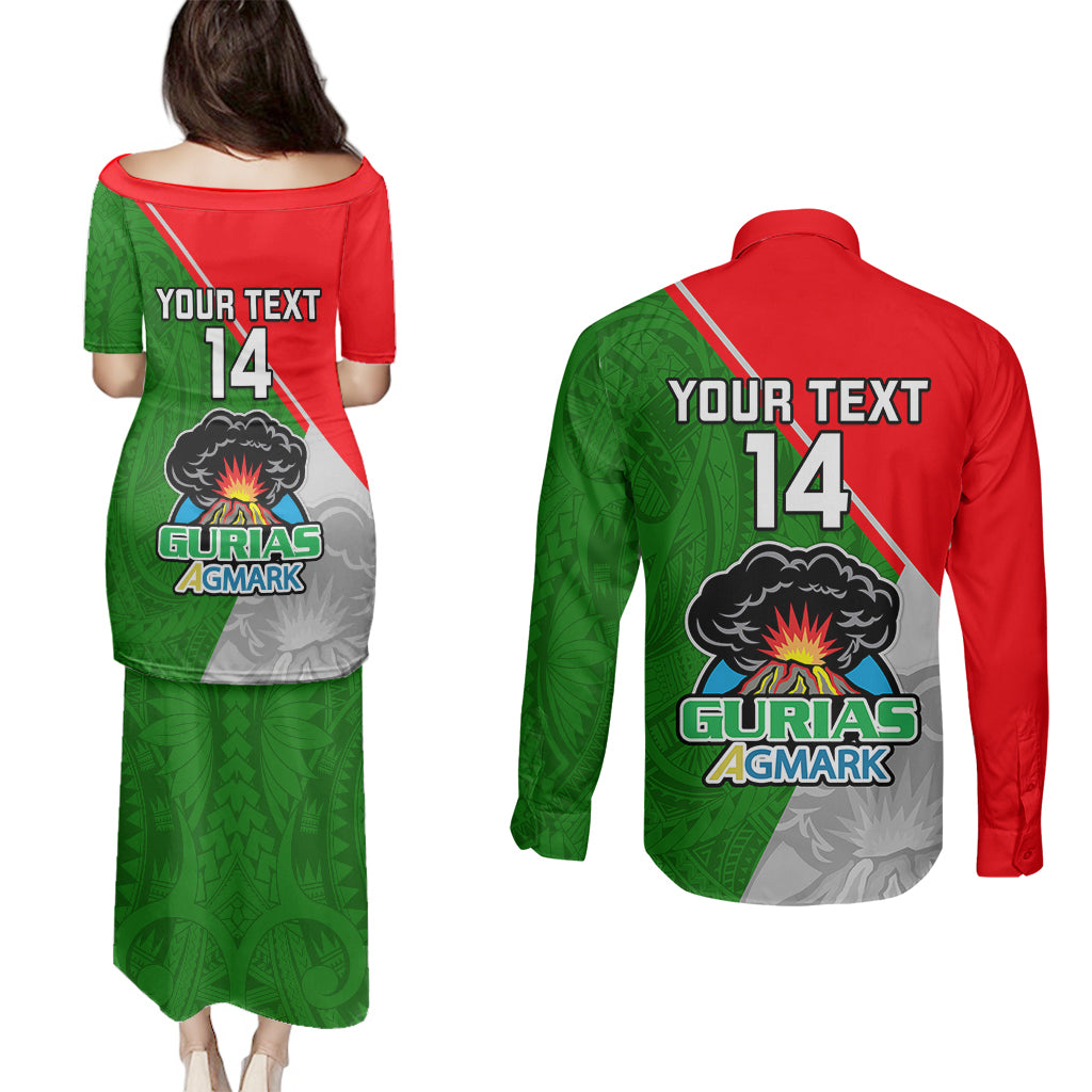 Custom Papua New Guinea Rugby Couples Matching Puletasi Dress and Long Sleeve Button Shirts Rabaul Gurias PNG Polynesian Pattern - Wonder Print Shop