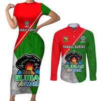 Custom Papua New Guinea Rugby Couples Matching Short Sleeve Bodycon Dress and Long Sleeve Button Shirts Rabaul Gurias PNG Polynesian Pattern - Wonder Print Shop