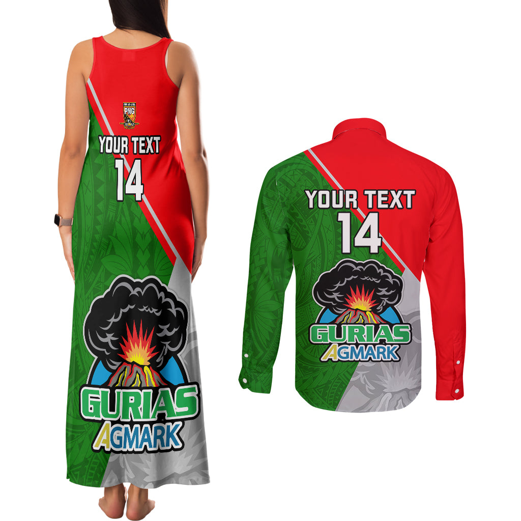 Custom Papua New Guinea Rugby Couples Matching Tank Maxi Dress and Long Sleeve Button Shirts Rabaul Gurias PNG Polynesian Pattern - Wonder Print Shop