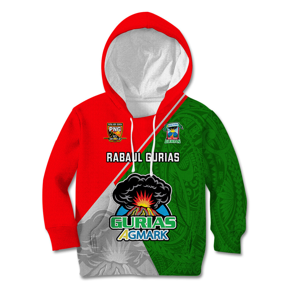 Custom Papua New Guinea Rugby Kid Hoodie Rabaul Gurias PNG Polynesian Pattern - Wonder Print Shop