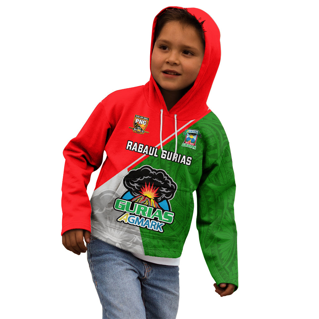Custom Papua New Guinea Rugby Kid Hoodie Rabaul Gurias PNG Polynesian Pattern - Wonder Print Shop