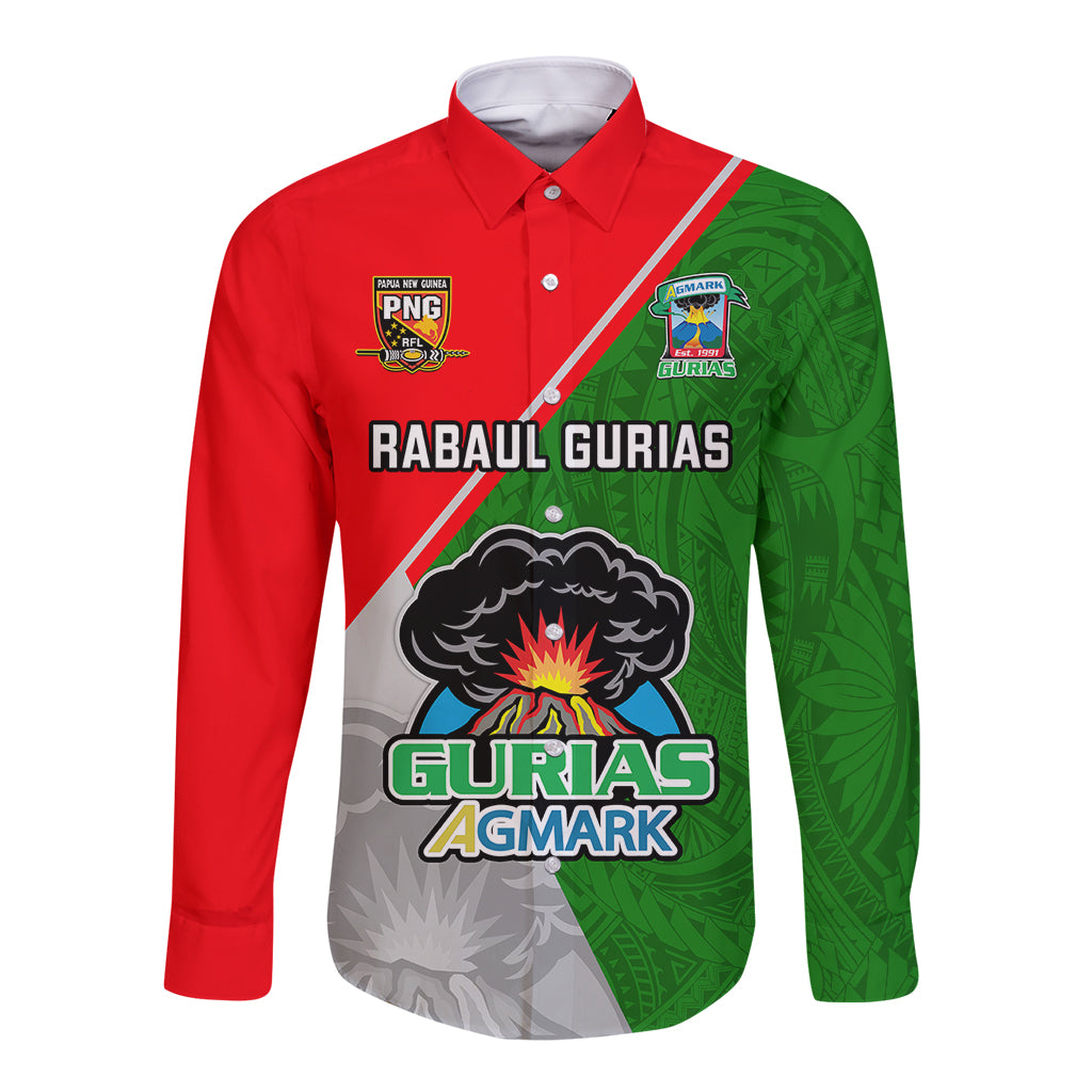 Custom Papua New Guinea Rugby Long Sleeve Button Shirt Rabaul Gurias PNG Polynesian Pattern - Wonder Print Shop