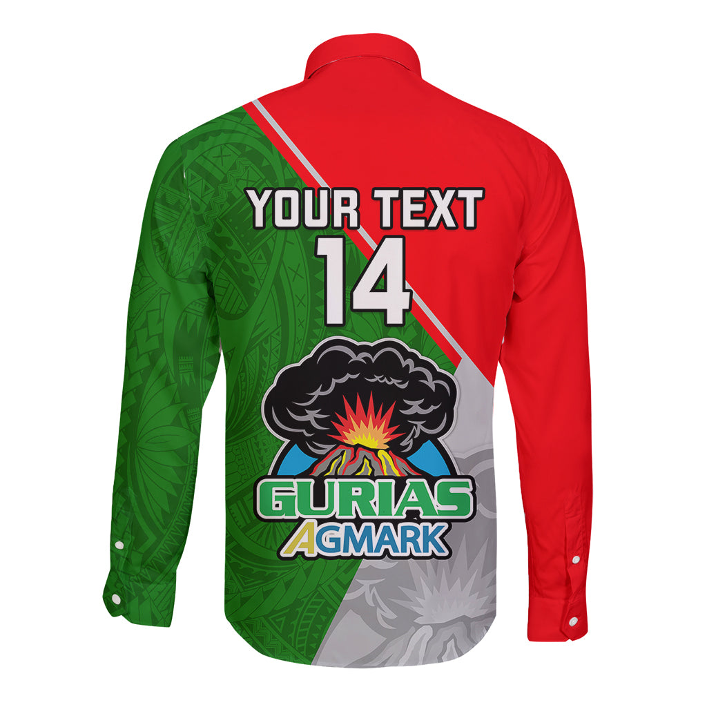 Custom Papua New Guinea Rugby Long Sleeve Button Shirt Rabaul Gurias PNG Polynesian Pattern - Wonder Print Shop