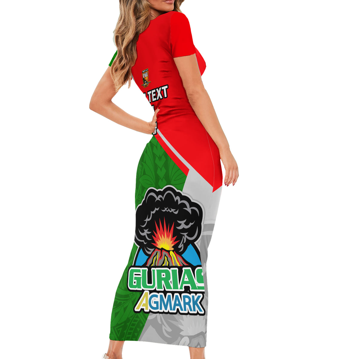 Custom Papua New Guinea Rugby Short Sleeve Bodycon Dress Rabaul Gurias PNG Polynesian Pattern - Wonder Print Shop
