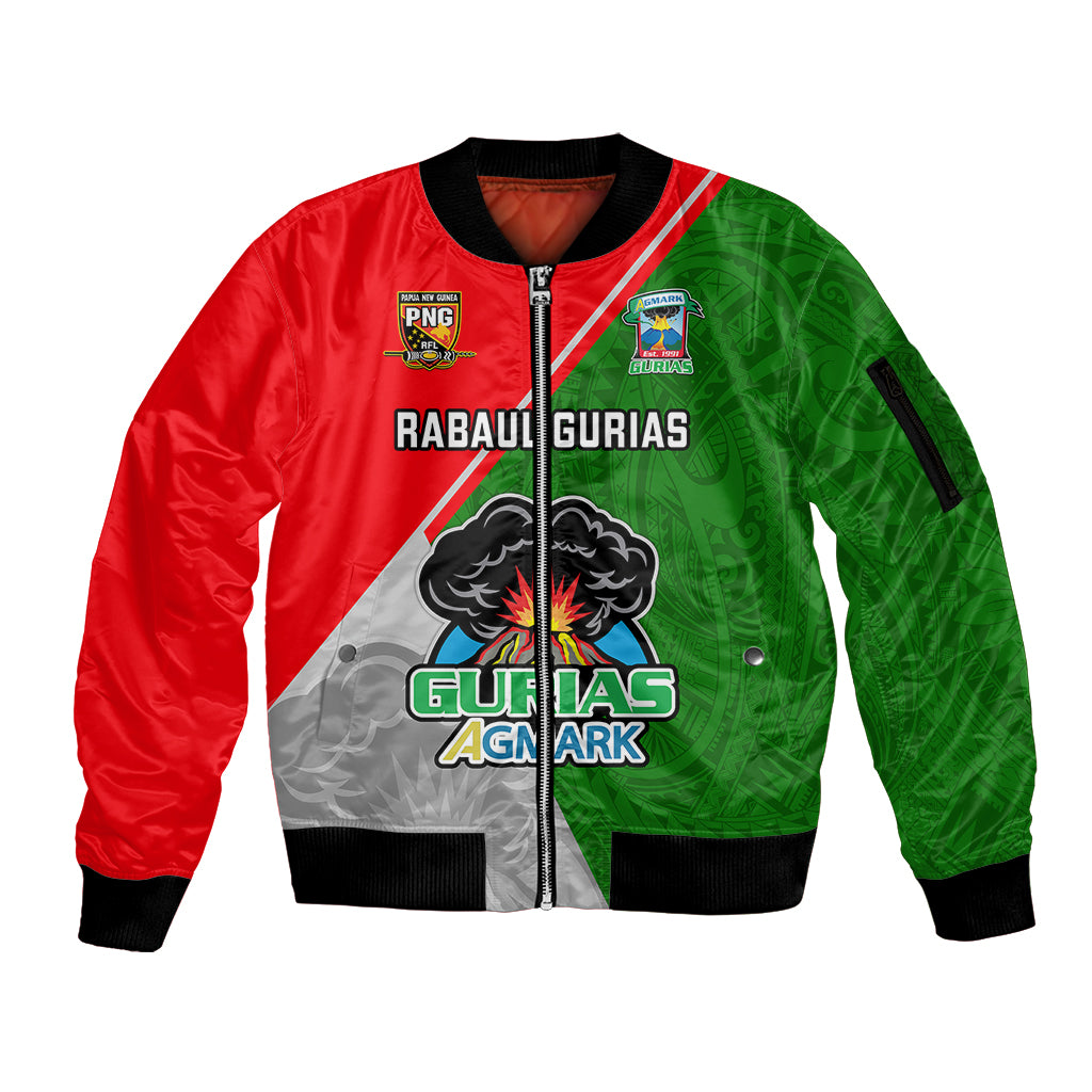 Custom Papua New Guinea Rugby Sleeve Zip Bomber Jacket Rabaul Gurias PNG Polynesian Pattern - Wonder Print Shop