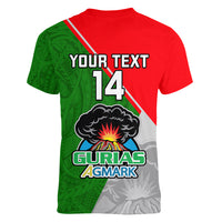 Custom Papua New Guinea Rugby Women V Neck T Shirt Rabaul Gurias PNG Polynesian Pattern - Wonder Print Shop