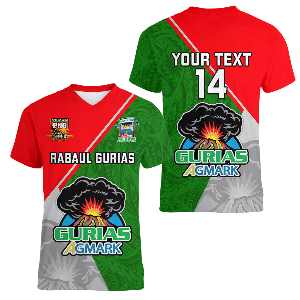 Custom Papua New Guinea Rugby Women V Neck T Shirt Rabaul Gurias PNG Polynesian Pattern - Wonder Print Shop