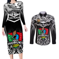 Papua New Guinea Rugby Couples Matching Long Sleeve Bodycon Dress and Long Sleeve Button Shirts Mendi Muruks PNG Polynesian Pattern - Wonder Print Shop